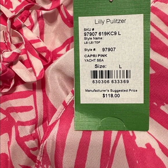 Lilly Pulitzer Lei Lei Halter Top Capri Pink Yacht 100% Silk Lilly Size Large - Picture 8 of 8